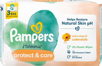 Серветки вологі дитячі PAMPERS Harmonie Protect&Care 3 х 44шт (8700216250672) | Фото 3