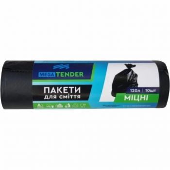 Пакети для сміття Mega Tender міцні 120л х 10шт (4820267360053) | Фото 1