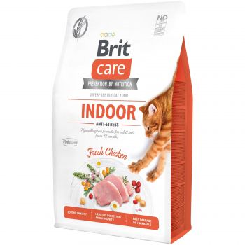 Сухий корм для кішок, які живуть у приміщенні Brit Care Cat GF Indoor Anti-stress з куркою, 2кг(8595602540853) | Фото 1