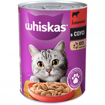 Вологий корм для котів Whiskas шматочки яловичини в соусі 400г (5900951305382) | Фото 1