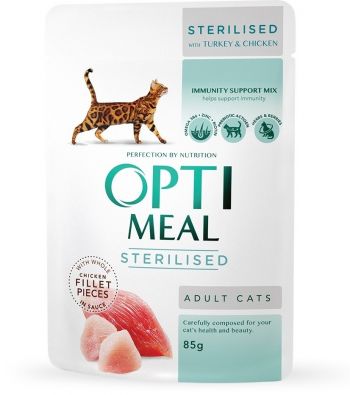 Вологий корм Optimeal для стерилізованих котів з індичкою та курячим філе в желе 85г | Фото 10