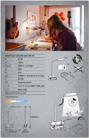 Купить настольную лампу Лампа настільна світлодіодна LEDVANCE LED PANAN CLIP 5W 4000K (4058075747883) | Фото 7