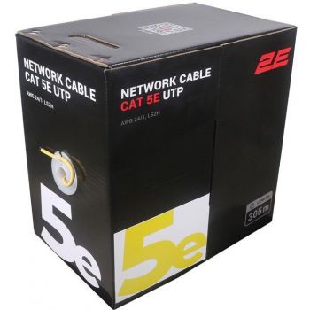 Кабель 2E CAT 5e, U-UTP, 305м, AWG 24/1, LSZH, жовтий (2E-CBL5EUTP-LSZH-YLW) | Фото 1