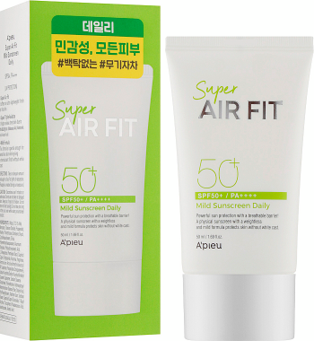 Сонцезахисний крем A`pieu Super Air Fit Mild Sunscreen Daily SPF50+ 50мл (8809643530521) Купить средство для загара и солнцезащиты Сонцезахисний крем A`pieu Super Air Fit Mild Sunscreen Daily SPF50+ 50мл (8809643530521) | Фото 2