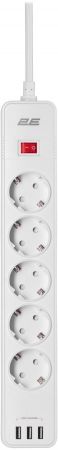 Мережевий фільтр 2E 5XSchuko 3G*1.5мм, 3*USB-A, 2м, white (2E-SP515M2USBWH) | Фото 3
