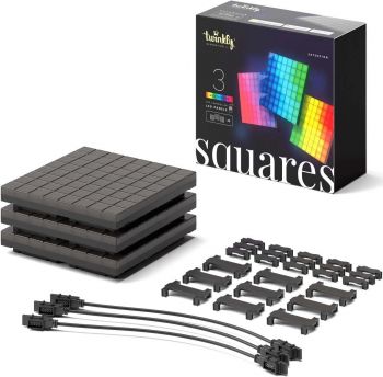 Smart LED панель Twinkly Squares 3х64 RGB, Gen II, IP20, 16x16см, кабель чорний, додатковий (TWQ064STW-03-BAD) | Фото 2