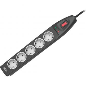 Мережевий подовжувач 2E 5xТип F, 3*1.5мм, 5м, Black (2E-SP515M5BK) | Фото 1