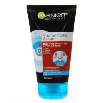 Гель для вмивання 3в1 Garnier Skin Naturals Чиста Шкіра Актив з вугіллям 150мл (3600542084437) | Фото 1