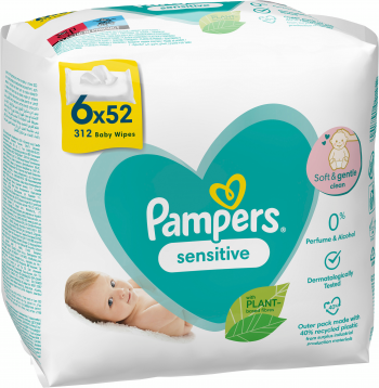 Серветки вологі дитячі PAMPERS Sensitive 6 х 52шт (8001841041452) | Фото 2