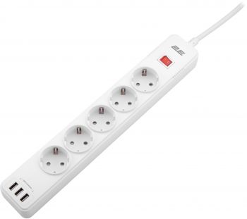 Мережевий фільтр 2E 5XSchuko 3G*1.5мм, 3*USB-A, 2м, white (2E-SP515M2USBWH) | Фото 4