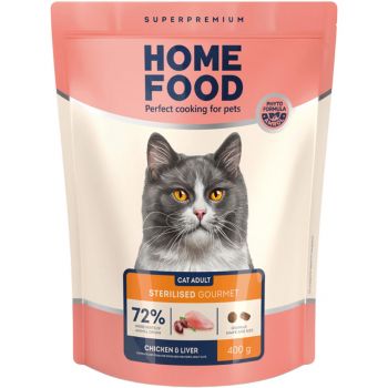 Корм для вибагливих стер. дорослих котів HOME FOOD Gourmet Курка і печінка 400г (4820235020118) | Фото 1
