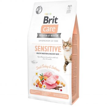 Сухий корм Brit Care Cat GF Sensitive Digestion & Delicate Taste з індичкою та лососем, 7кг (8595602540693) | Фото 1