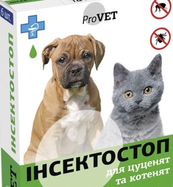 Краплі від бліх та кліщів ProVET Інсектостоп для кошенят та цуценят, 6 піпеток по 0,5 мл (4823082409808) | Фото 2