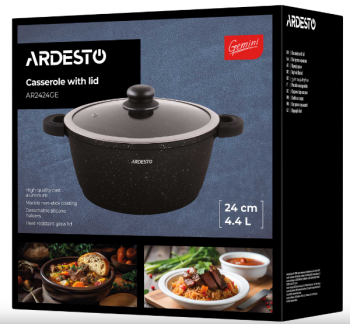 Каструля ARDESTO Gemini Anzio, скляна кришка, 24 см, чорний мармур, алюміній (AR2424GE) | Фото 10