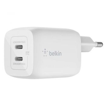 Зарядний пристрій BELKIN 65Вт 2хUSB-С GAN PD PPS, white (WCH013VFWH) | Фото 4