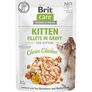 Вологий корм для кошенят Brit Care Fillets in Gravy з куркою 85г | Фото 1