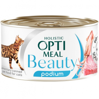 Вологий корм Optimeal Beauty Podium для котів з полосатим тунцем і кільцями кальмарів в соусі 70г | Фото 1