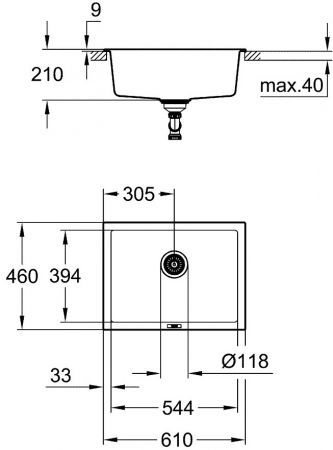 Мийка кухонна Grohe K700U 610х460х210мм, чаша - 1, врізна, чорний граніт (31655AP0) Мийка кухонна Grohe K700U 610х460х210мм, чаша - 1, врізна, чорний граніт (31655AP0) | Фото 2