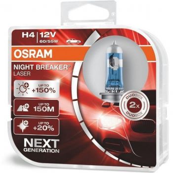 Купить автомобильную лампу Лампа Osram галогенова 12V H4 60/55W P43T Night Breaker Laser Next Generation +150%, Duobox (2шт) | Фото 1