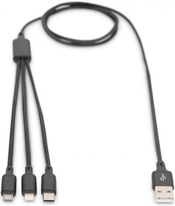 DIGITUS 3in1 USB-C + microUSB + Lightning 1m Black | Фото 3