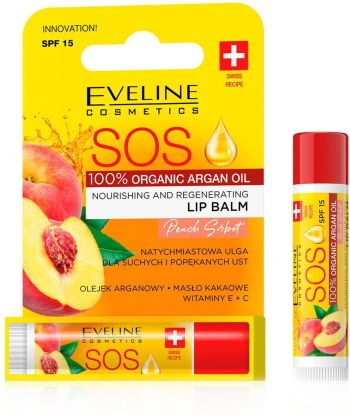 Бальзам для губ Eveline SOS Peach Sorbet живильно-відновлювальний 4.5 мл (5903416061298) Бальзам для губ Eveline SOS Peach Sorbet живильно-відновлювальний 4.5 мл (5903416061298) | Фото 2