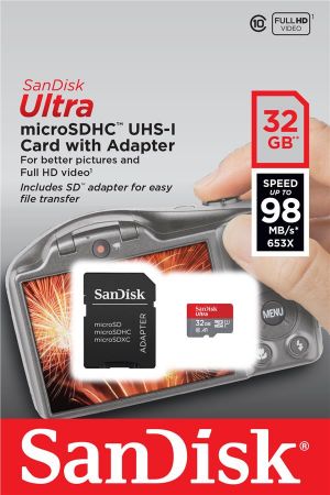 Карта пам`яті SANDISK 32GB microSDHC C10 UHS-I R100MB/s Ultra + SD (SDSQUNR-032G-GN3MA) | Фото 2