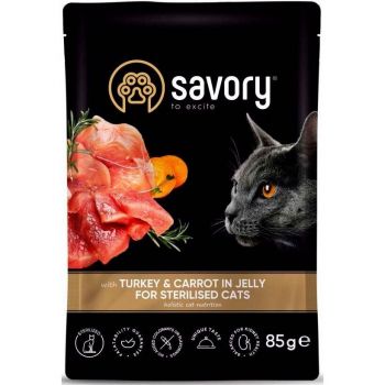 Вологий корм Savory для стерилізованих кішок, індичка з морквою в желе, пауч, 85 г(4820261920109) | Фото 1