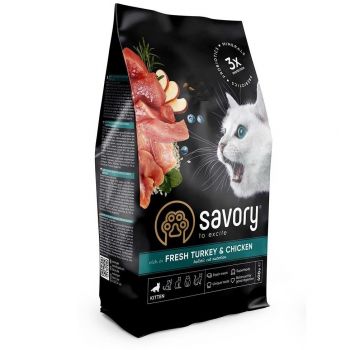 Сухий корм для кошенят Savory зі свіжим м'ясом індички та курки 400г (4820232630136) | Фото 1