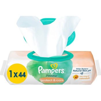 Серветки вологі дитячі Pampers Harmonie Protect&Care 44шт (8700216250641) | Фото 1