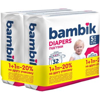 Підгузки дитячі Bambik Medium 11-25кг Розмір 5 Junior 36*2шт (4823071664041) | Фото 1