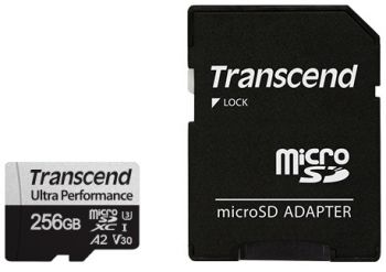 Карта пам`яті TRANSCEND 256GB microSDXC C10 UHS-I U3 A2 R160/W125MB/s + SD (TS256GUSD340S) | Фото 1
