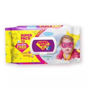 Вологі серветки Super Baby SuperPack sensetive ромашка та алое 72шт (4820207591004) | Фото 1