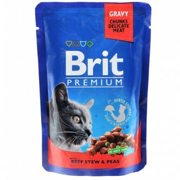 Вологий корм для котів Brit Premium pouch 100г тушкована яловичина та горошок (8595602505982) | Фото 1