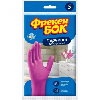 Купить перчатки хозяйственные Рукавички гумові універсальні міцні Фрекен Бок рожеві розмір S 1 пара (4820048480314) | Фото 1