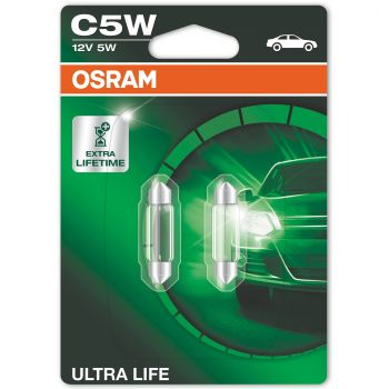 Лампа Osram розжарювання 12V C5W 5W Sv8.5-8 Ultra Life (2шт) (OS_6418_ULT-02B) | Фото 1