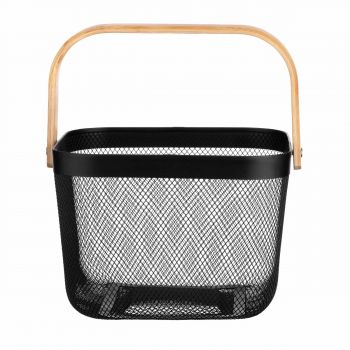 Кошик з ручкою Ardesto Midori 25х24.5х18см, метал, бамбук, чорний (AR0901B) | Фото 3