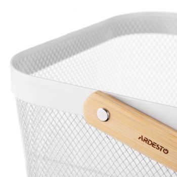 Кошик з ручкою Ardesto Midori 25х24.5х18см, метал, дерево, білий (AR0901W) Кошик з ручкою Ardesto Midori 25х24.5х18см, метал, дерево, білий (AR0901W) | Фото 2