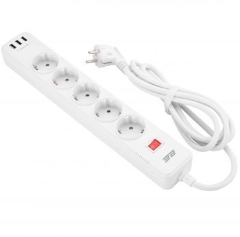 Мережевий фільтр 2E 5XSchuko 3G*1.5мм, 3*USB-A, 2м, white (2E-SP515M2USBWH) | Фото 1