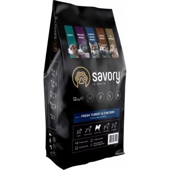 Сухий корм для цуценят великих порід Savory зі свіжим м'ясом індички та курки 12кг (4820232630211) | Фото 1