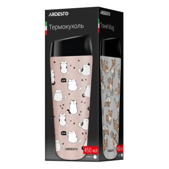 Термочашка ARDESTO Coffee Time Cats 450мл, коричневий, нержавіюча сталь (AR2645FC) | Фото 5