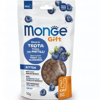 Ласощі для котів Monge Gift Cat Kitten форель з чорницею 50 г (8009470085151) Ласощі для котів Monge Gift Cat Kitten форель з чорницею 50 г (8009470085151) | Фото 1