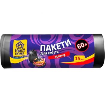 Пакети для сміття Family Home Strong 60х80см чорні 60лх15шт (4820268100269) | Фото 1
