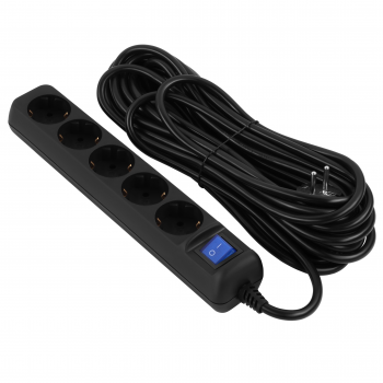 Мережевий подовжувач 2E 5хТип F, 3х1,5мм, 10м, black (2E-U05ES15M10BK) Мережевий подовжувач 2E 5хТип F, 3х1,5мм, 10м, black (2E-U05ES15M10BK) | Фото 1