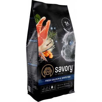 Сухий корм для довгошерстих кішок Savory зі свіжим лососем та білою рибою 2кг(4820232630020) | Фото 1