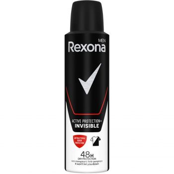 Антиперспірант-аерозоль REXONA Men невидимий на чорному і білому 150 мл (8720181564185) | Фото 1