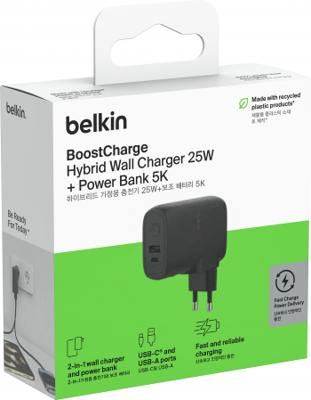 Мережевий зарядний пристрій BELKIN 25Вт USB-С PD, PowerBank 5000mAh Black (BPZ003BT1MBK-B6) | Фото 7