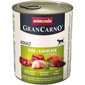 Корм вологий для собак GranCarno з яловичиною, кроликом та травами 800 г (4017721827676) | Фото 1