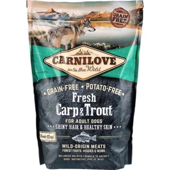 Сухий корм для дорослих собак Carnilove Fresh Hair & Healthy Skin з коропом і фореллю 1.5 кг (8595602527533) | Фото 1