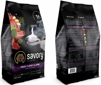 Корм для собак середніх порід Savory зі свіжим м'ясом індички та ягняти 3кг(4820232630266) Корм для собак середніх порід Savory зі свіжим м'ясом індички та ягняти 3кг(4820232630266) | Фото 3