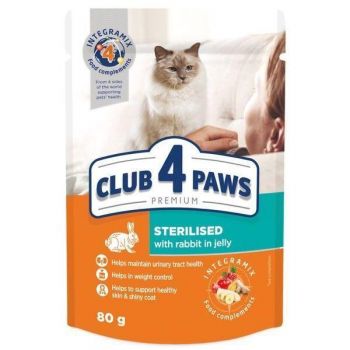 Вологий корм для дорослих стерилізованих котів Club 4 Paws Premium з кроликом в желе 80г (B5612211) | Фото 1